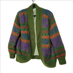Green Women's Sweater Cardigan Cottagecore Grannycore Med